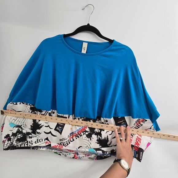 158°C Womens Top Blue Colorblock Graphic Print Oversized Streetwear Artsy Travel - Picture 6 of 8
